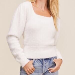 Astr The Label Ivory Cream Square Neck Fuzzy Sweater
